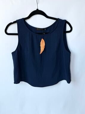 Roylamp Womens Medium Navy Blue Sleeveless Crop Top Casual Blouse NWT Boho